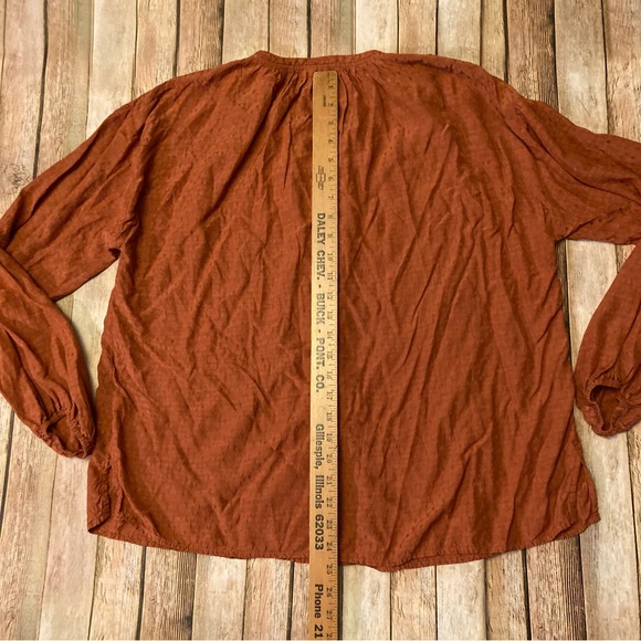A•new Day Boho Style Women’s Sz L V-neck Shimmery Rust Rayon Drawstring Opt Top - Picture 6 of 10